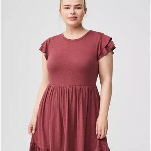 Torrid Vintage Slub Knit Ruffle Sleeve Tiered Dress – Wild Ginger, Size 0